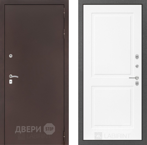 Входная металлическая Дверь Лабиринт (LABIRINT) Classic антик медь 11 Белый софт в Дмитрове