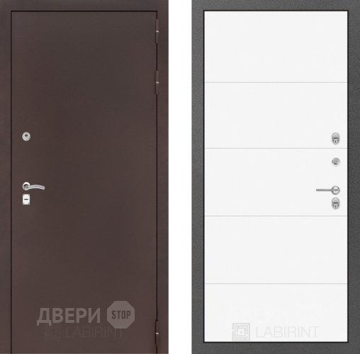 Входная металлическая Дверь Лабиринт (LABIRINT) Classic антик медь 13 Белый софт в Дмитрове