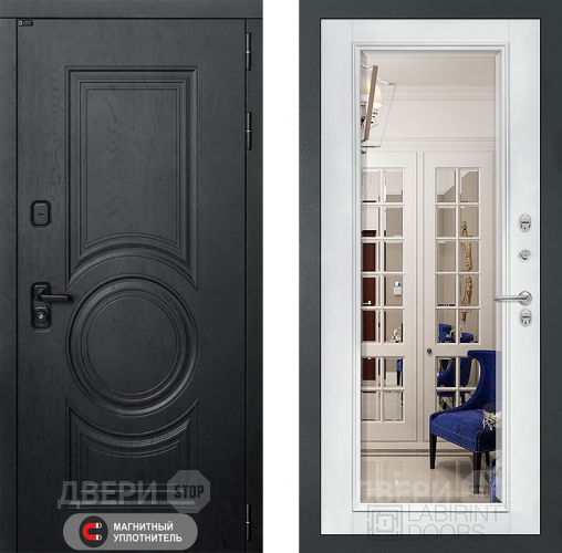 Дверь Лабиринт (LABIRINT) Гранд Зеркало Фацет с багетом Белый софт в Дмитрове