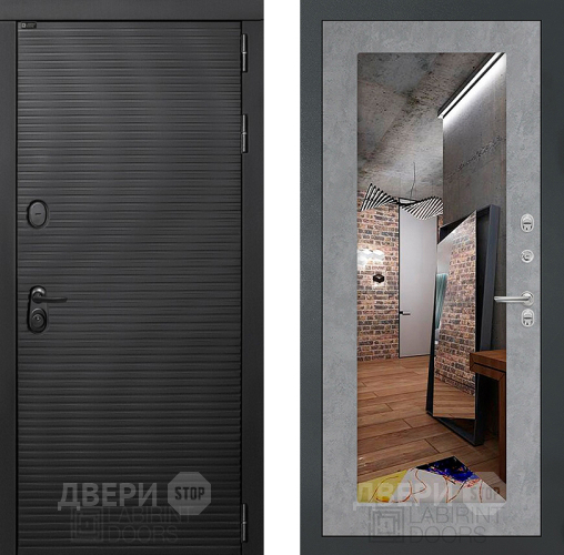 Входная металлическая Дверь Лабиринт (LABIRINT) Вулкано Зеркало 18 Бетон светлый в Дмитрове