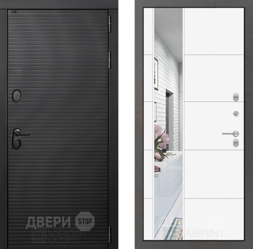 Входная металлическая Дверь Лабиринт (LABIRINT) Вулкано Зеркало 19 Белый софт в Дмитрове