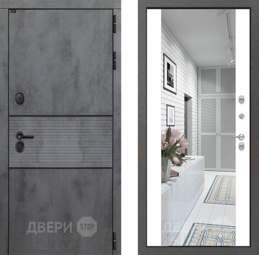Входная металлическая Дверь Лабиринт (LABIRINT) Инфинити Зеркало Максимум Белый софт в Дмитрове