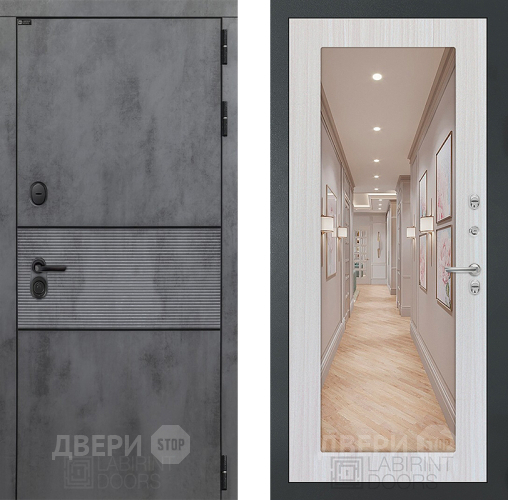 Входная металлическая Дверь Лабиринт (LABIRINT) Инфинити Зеркало 18 Сандал белый в Дмитрове