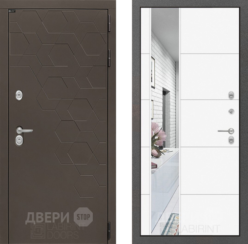 Дверь Лабиринт (LABIRINT) Смоки Зеркало 19 Белый софт в Дмитрове