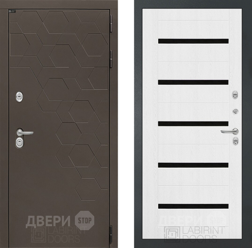 Входная металлическая Дверь Лабиринт (LABIRINT) Смоки 01 Белое дерево в Дмитрове