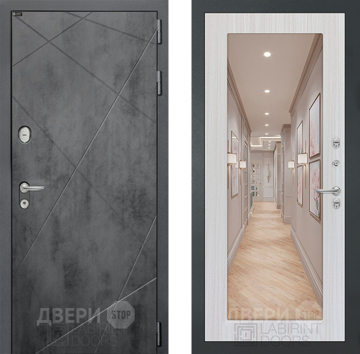 Входная металлическая Дверь Лабиринт (LABIRINT) Лофт Зеркало 18 Сандал белый в Дмитрове