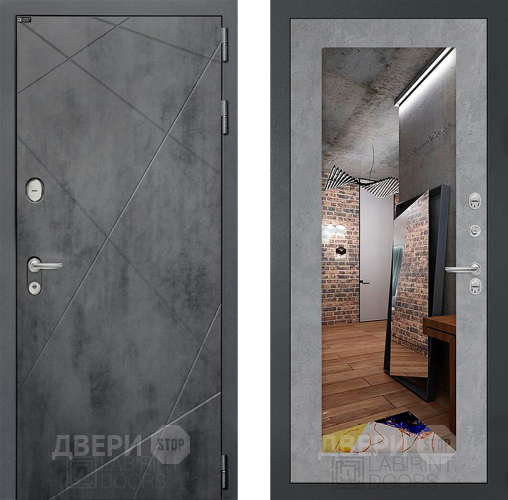 Дверь Лабиринт (LABIRINT) Лофт Зеркало 18 Бетон светлый в Дмитрове
