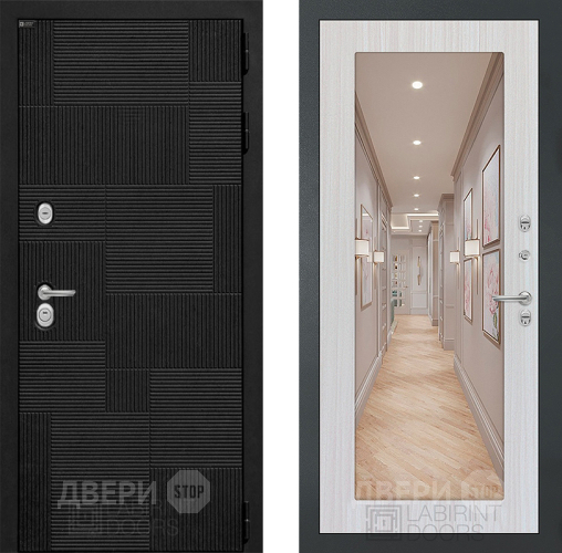 Входная металлическая Дверь Лабиринт (LABIRINT) Pazl Зеркало 18 Сандал белый в Дмитрове