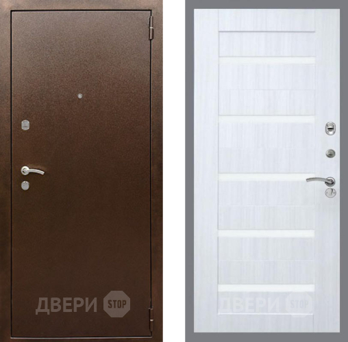 Входная металлическая Дверь Рекс (REX) 1А Медный Антик СБ-14 стекло белое Сандал белый в Дмитрове