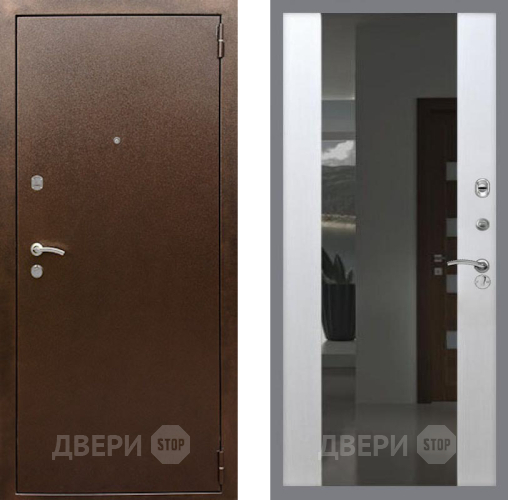 Входная металлическая Дверь Рекс (REX) 1А Медный Антик СБ-16 Зеркало Белый ясень в Дмитрове