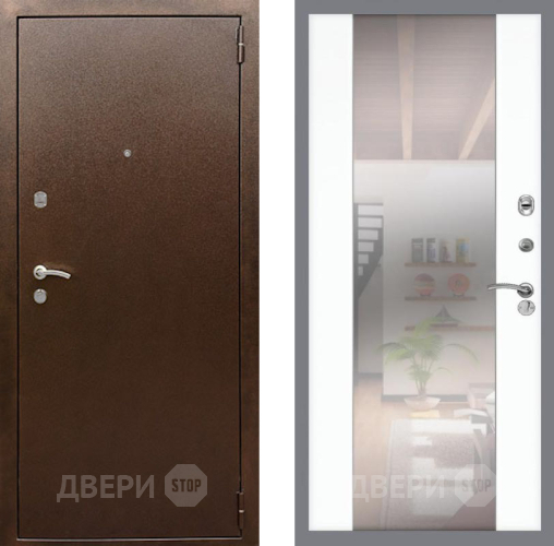 Входная металлическая Дверь Рекс (REX) 1А Медный Антик СБ-16 Зеркало Силк Сноу в Дмитрове