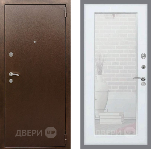 Входная металлическая Дверь Рекс (REX) 1А Медный Антик Зеркало Пастораль Белый ясень в Дмитрове