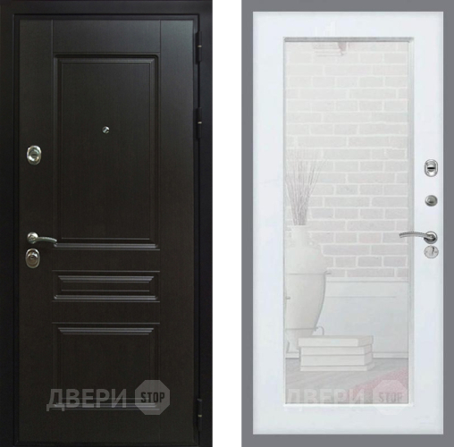 Входная металлическая Дверь Рекс (REX) Премиум-Н Зеркало Пастораль Белый ясень в Дмитрове