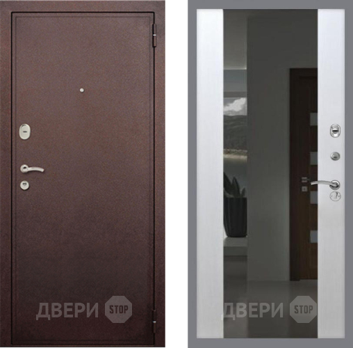 Входная металлическая Дверь Рекс (REX) 2 Медный Антик СБ-16 Зеркало Белый ясень в Дмитрове