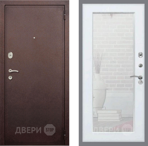 Входная металлическая Дверь Рекс (REX) 2 Медный Антик Зеркало Пастораль Белый ясень в Дмитрове