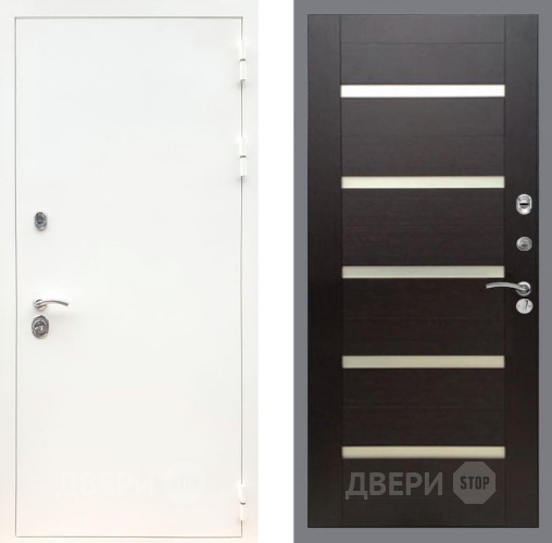 Входная металлическая Дверь Рекс (REX) 5 Белая Шагрень СБ-14 стекло белое венге поперечный в Дмитрове