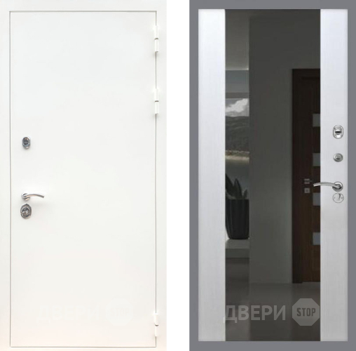 Входная металлическая Дверь Рекс (REX) 5 Белая Шагрень СБ-16 Зеркало Белый ясень в Дмитрове