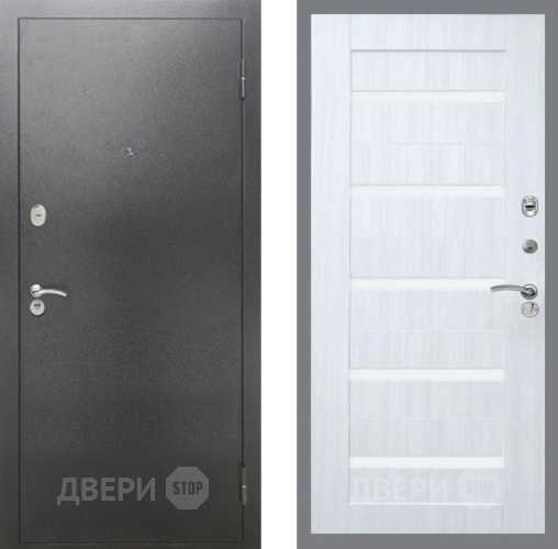 Входная металлическая Дверь Рекс (REX) 2А Серебро Антик СБ-14 стекло белое Сандал белый в Дмитрове