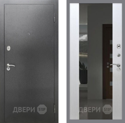 Дверь Рекс (REX) 2А Серебро Антик СБ-16 Зеркало Белый ясень в Дмитрове