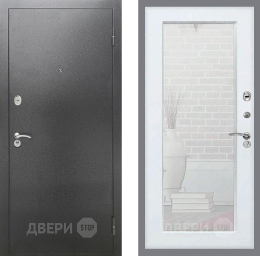 Входная металлическая Дверь Рекс (REX) 2А Серебро Антик Зеркало Пастораль Белый ясень в Дмитрове
