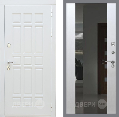 Входная металлическая Дверь Рекс (REX) 8 Силк Сноу СБ-16 Зеркало Белый ясень в Дмитрове
