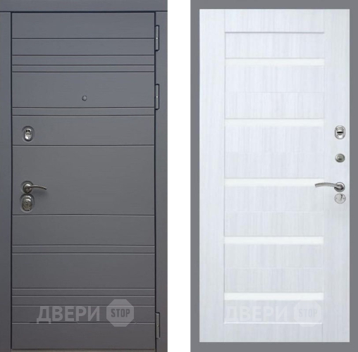 Дверь Рекс (REX) 14 силк титан СБ-14 стекло белое Сандал белый в Дмитрове