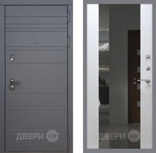 Входная металлическая Дверь Рекс (REX) 14 силк титан СБ-16 Зеркало Белый ясень в Дмитрове