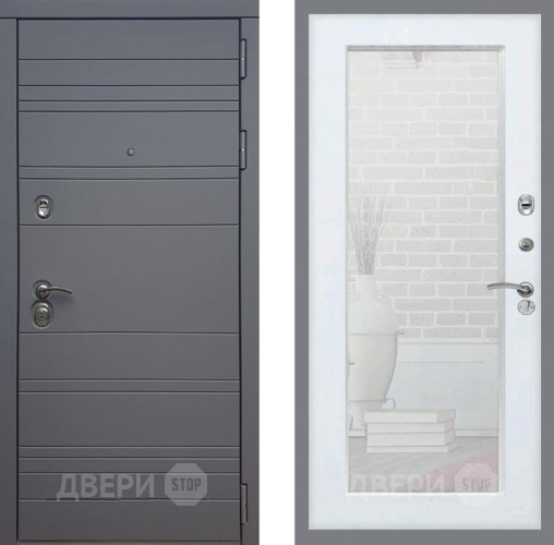 Входная металлическая Дверь Рекс (REX) 14 силк титан Зеркало Пастораль Белый ясень в Дмитрове