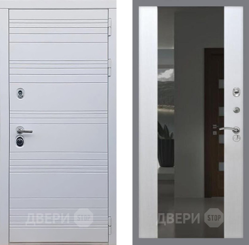 Входная металлическая Дверь Рекс (REX) 14 Силк Сноу СБ-16 Зеркало Белый ясень в Дмитрове