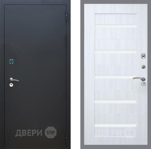 Дверь Рекс (REX) 1A Черный Муар СБ-14 стекло белое Сандал белый в Дмитрове