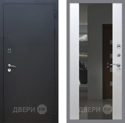 Входная металлическая Дверь Рекс (REX) 1A Черный Муар СБ-16 Зеркало Белый ясень в Дмитрове