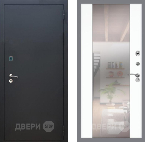 Входная металлическая Дверь Рекс (REX) 1A Черный Муар СБ-16 Зеркало Силк Сноу в Дмитрове