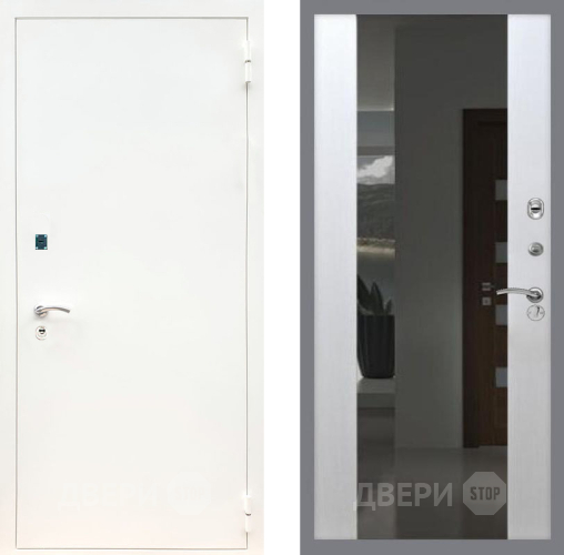 Дверь Рекс (REX) 1А Белая шагрень СБ-16 Зеркало Белый ясень в Дмитрове