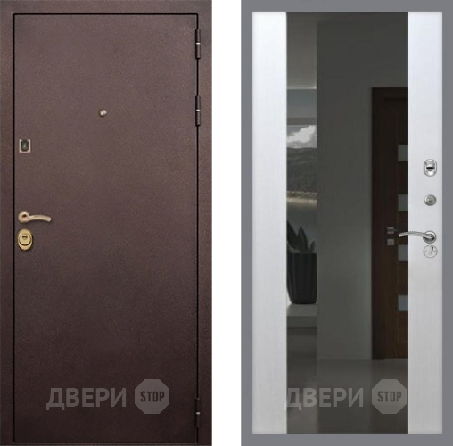 Входная металлическая Дверь Рекс (REX) Лайт 3К СБ-16 Зеркало Белый ясень в Дмитрове