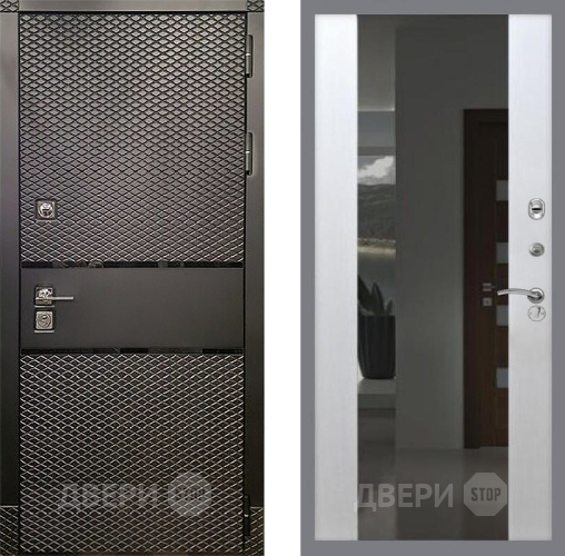 Дверь Рекс (REX) 15 Черный Кварц СБ-16 Зеркало Белый ясень в Дмитрове