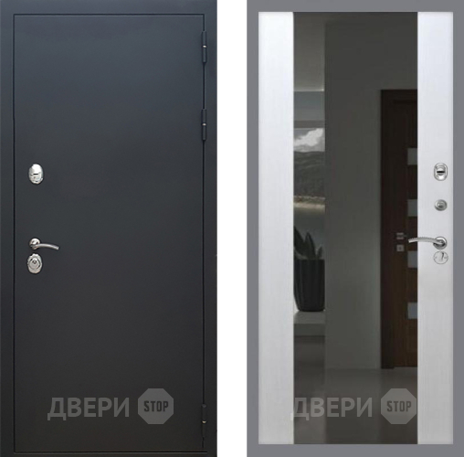Входная металлическая Дверь Рекс (REX) 5 Черный Муар СБ-16 Зеркало Белый ясень в Дмитрове
