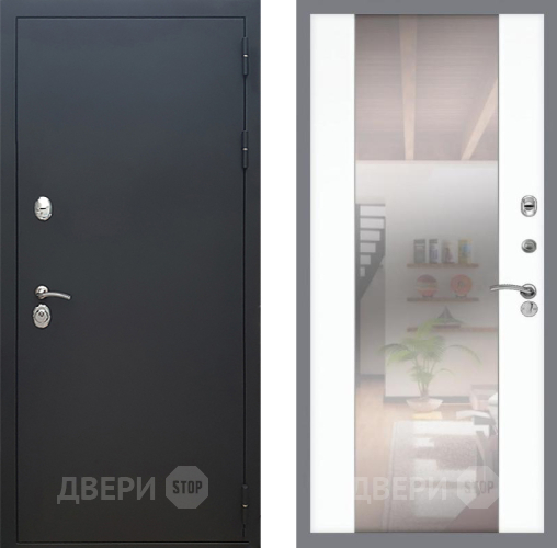 Входная металлическая Дверь Рекс (REX) 5 Черный Муар СБ-16 Зеркало Силк Сноу в Дмитрове
