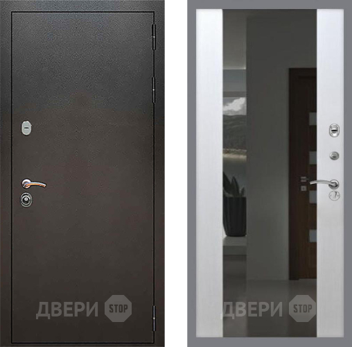Входная металлическая Дверь Рекс (REX) 5 Серебро Антик СБ-16 Зеркало Белый ясень в Дмитрове