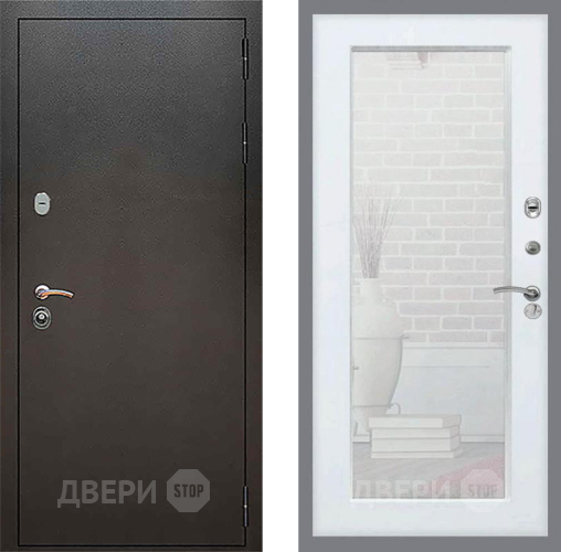 Входная металлическая Дверь Рекс (REX) 5 Серебро Антик Зеркало Пастораль Белый ясень в Дмитрове