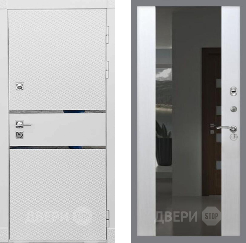 Входная металлическая Дверь Рекс (REX) 15 Силк Сноу СБ-16 Зеркало Белый ясень в Дмитрове