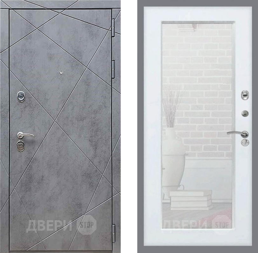Дверь Рекс (REX) 13 Бетон Темный Зеркало Пастораль Белый ясень в Дмитрове
