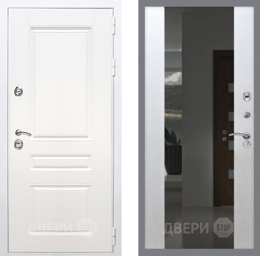 Входная металлическая Дверь Рекс (REX) Премиум-н Силк Сноу СБ-16 Зеркало Белый ясень в Дмитрове