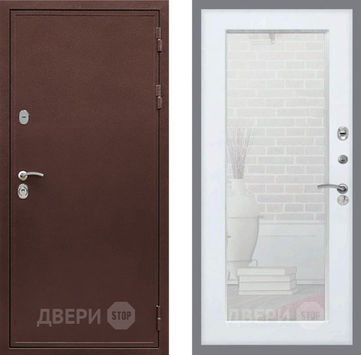 Входная металлическая Дверь Рекс (REX) 5 металл 3 мм Зеркало Пастораль Белый ясень в Дмитрове