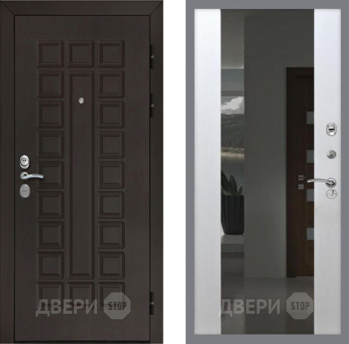 Входная металлическая Дверь Рекс (REX) Сенатор Cisa СБ-16 Зеркало Белый ясень в Дмитрове